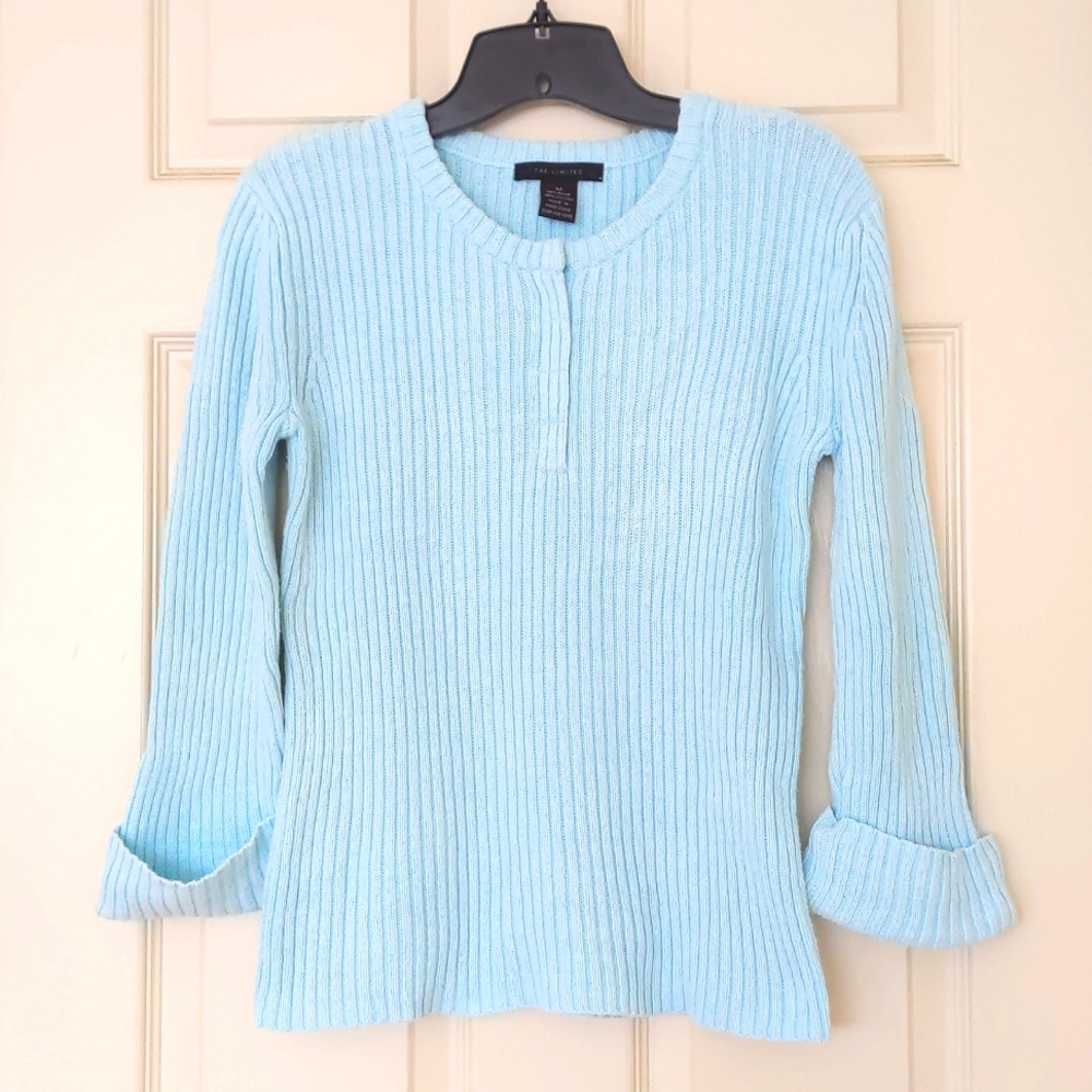 The Limited Woman's Cotton blended knit sweater with 1/3 hidden snap opening.